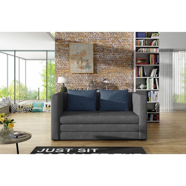 Mėlynos spalvos/pilkos spalvos iš šenilinio audinio sulankstoma sofa 132 cm Neva – ELTAP-image-1