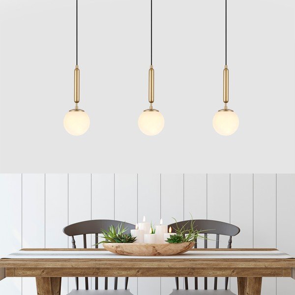 Baltos spalvos/žalvario spalvos kabantis šviestuvas ø 15 cm su stiklo gaubtu King – Opviq lights-image-1