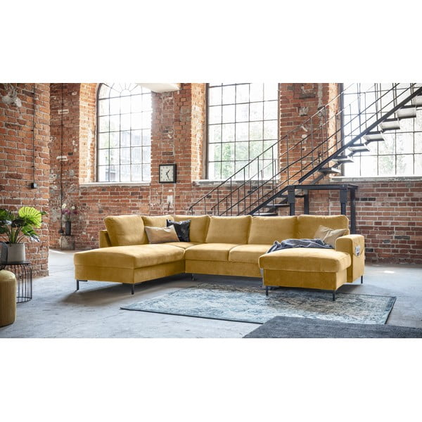 Geltona aksominė U formos sofa Miuform Lofty Lilly, kairysis kampas-image-3