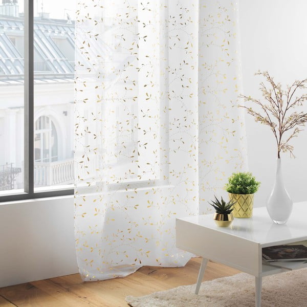Baltos spalvos/auksinės spalvos iš šydo permatoma užuolaida 140x280 cm Floressia – douceur d'intérieur-image-3
