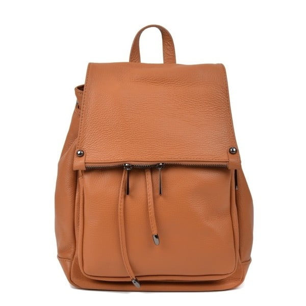 Cognac brown leather women's backpack Roberta M Mussie