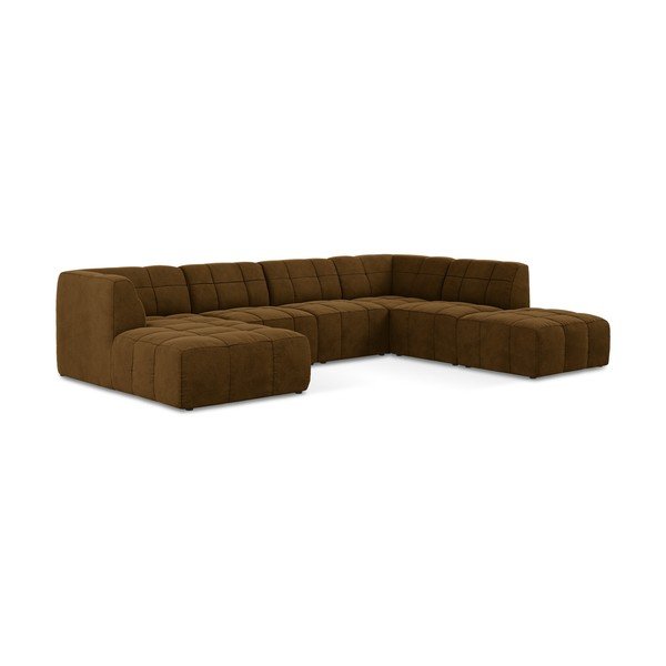 Garstyčių spalvos kampinė sofa iš velveto („U“ formos) Aloha – Makamii-image-2