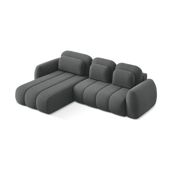Tamsiai pilkos spalvos iš boucle sulankstoma/su sandėliavimo vieta kampinė sofa (su kairiuoju kampu/su gultu) Pele – Makamii-image-4