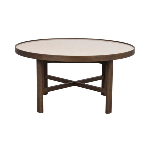 Iš keraminės plokštės apvalios formos kavos staliukas tamsiai rudos spalvos 90x90 cm Marsden – Rowico