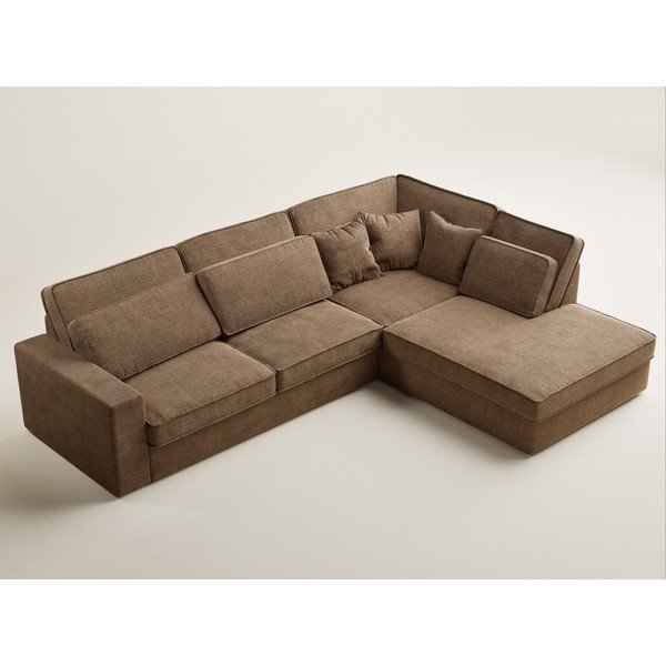 Šviesiai rudos spalvos kampinė sofa iš šenilinio audinio (su dešiniuoju kampu/„L“ formos) Kirou – Maison de Rêve-image-3