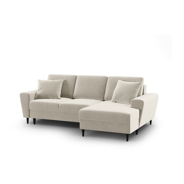 Smėlio spalvos iš velveto sulankstoma/su sandėliavimo vieta kampinė sofa (su dešiniuoju kampu/su gultu) Kyoto – Cosmopolitan Design-image-1