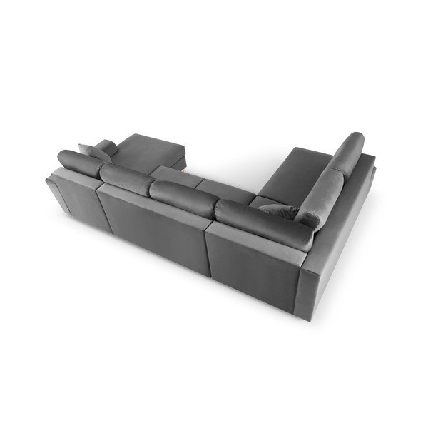 Šviesiai pilkos spalvos iš velveto sulankstoma/su sandėliavimo vieta kampinė sofa (su kairiuoju kampu/„U“ formos) Kyoto – Cosmopolitan Design-image-4
