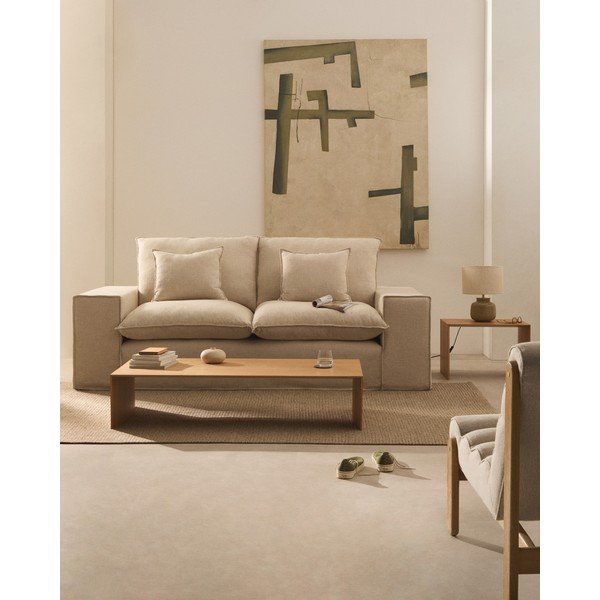 Smėlio spalvos sofa iš lino 240 cm Anarela – Kave Home-image-1