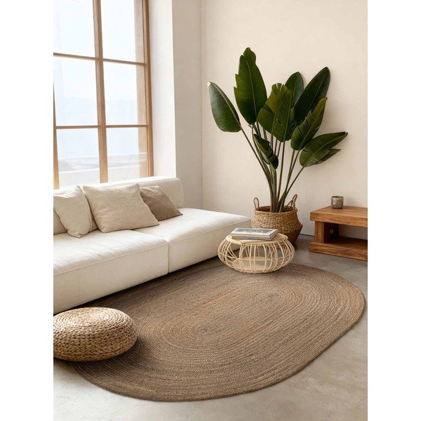 Apverčiamas/rankų darbo tamsios natūralios spalvos iš džiuto kilimas 160x230 cm Braided – Hanse Home-image-1