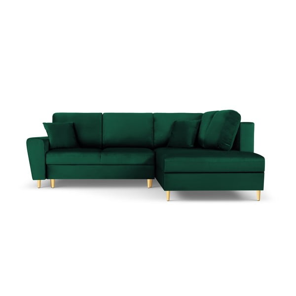 Žalios spalvos iš velveto sulankstoma/su sandėliavimo vieta kampinė sofa (su dešiniuoju kampu/„L“ formos) Kyoto – Cosmopolitan Design