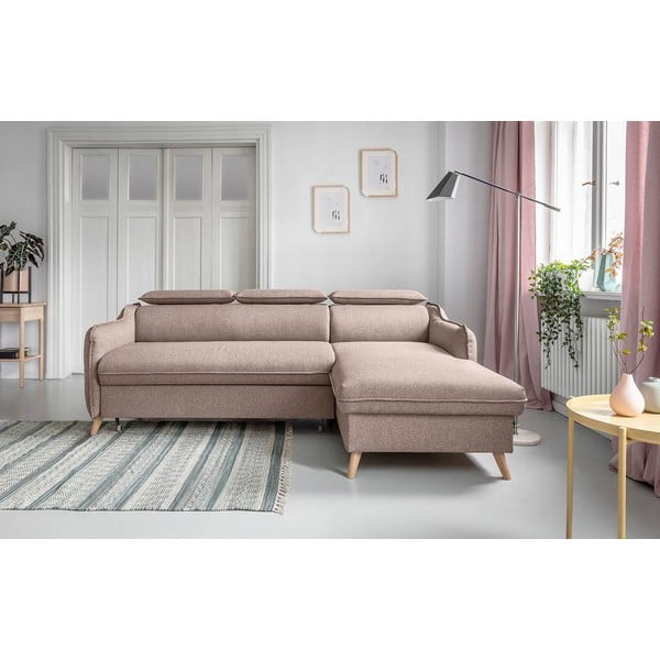 Sulankstoma kampinė sofa smėlio spalvos (su dešiniuoju kampu) Sweet Harmony – Miuform-image-1