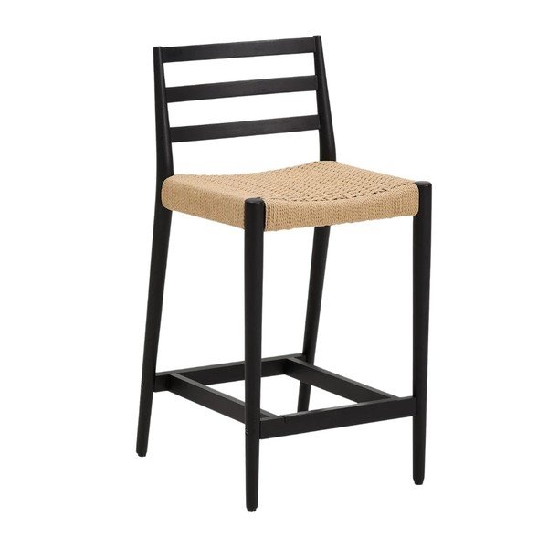 Juodos spalvos/natūralios spalvos iš ąžuolo masyvo baro taburetė (sėdynės aukštis 65 cm) Analy – Kave Home