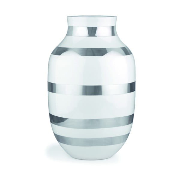 Balta akmens masės vaza su sidabro detalėmis "Kähler Design Omaggio", 30,5 cm aukščio