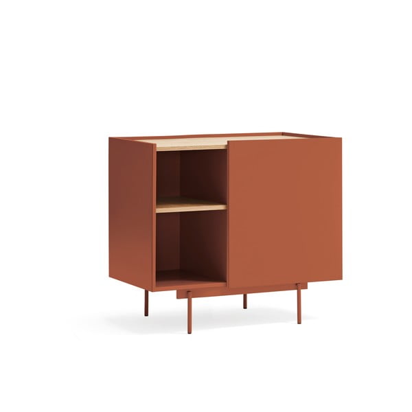 Žema šoninė spintelė raudonos plytų spalvos/natūralios spalvos iš ąžuolo 90x78 cm Otto – Teulat-image-2