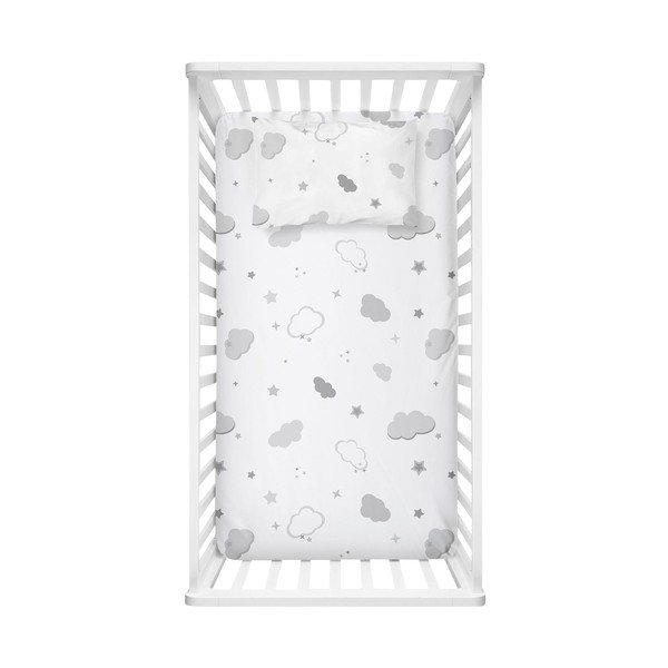 Baltos spalvos iš ranforce medvilnės vaikų patalynė vaikiškai lovai su guma 70x120 cm Bulut – Mijolnir