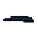 Tamsiai mėlynos spalvos kampinė sofa iš velveto (su dešiniuoju kampu/su gultu) Chicago – Cosmopolitan Design