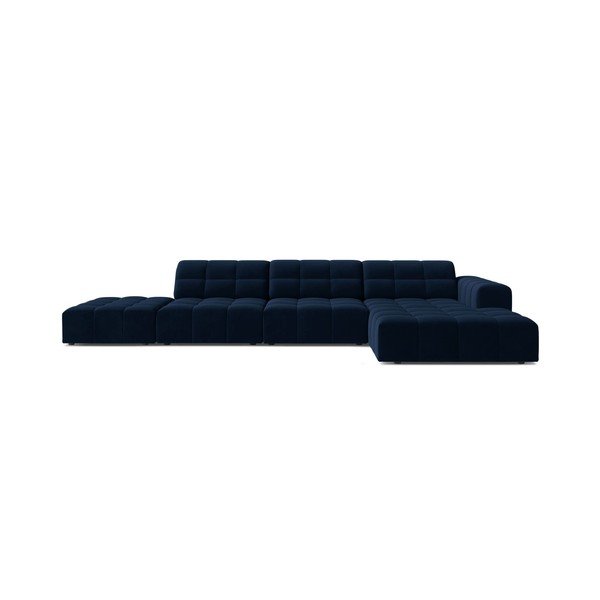 Tamsiai mėlynos spalvos kampinė sofa iš velveto (su dešiniuoju kampu/su gultu) Chicago – Cosmopolitan Design