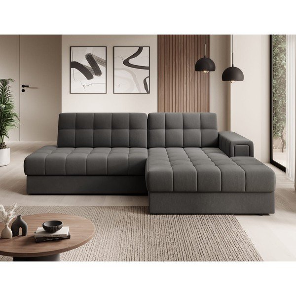 Taupe spalvos iš velveto sulankstoma kampinė sofa (su dešiniuoju kampu/su gultu) Blezalt – ELTAP-image-1