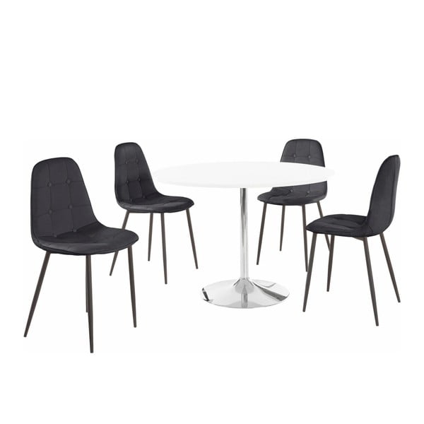 "Støraa Terri" apvalus valgomojo stalas ir 4 juodos kėdės