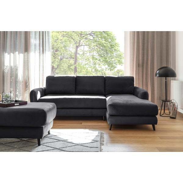 Tamsiai pilkos spalvos aksominė kampinė sofa su pakoja Miuform Cozy Claire, dešinysis kampas-image-1