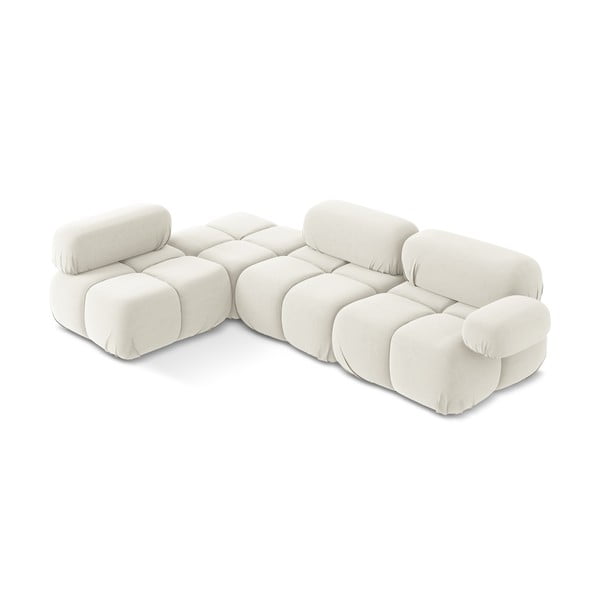 Baltos spalvos iš velveto modulinė kampinė sofa (su kairiuoju kampu) Lokua – Makamii-image-1