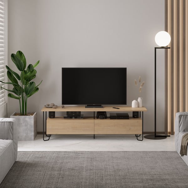 TV spintelė natūralios spalvos iš ąžuolo 150x45 cm Dilly – Marckeric-image-1