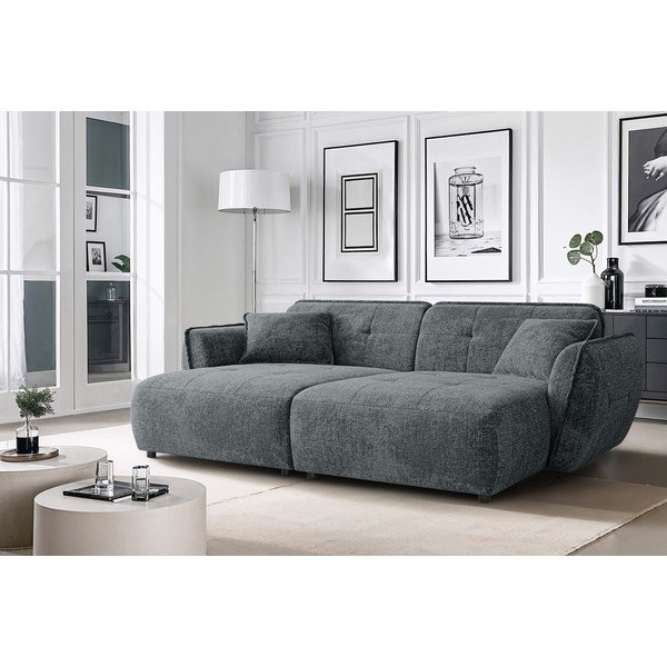 Tamsiai pilkos spalvos sofa iš šenilinio audinio su gultu 252 cm Nelia Big – Ropez-image-1