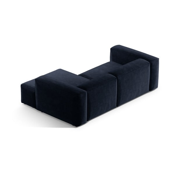 Tamsiai mėlynos spalvos iš kordinio velveto kampinė sofa (su dešiniuoju kampu/su gultu) Bergamo – Cosmopolitan Design-image-4