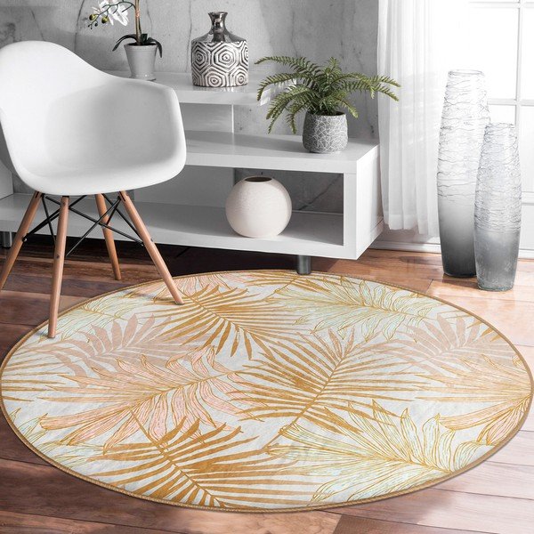 Skalbiamas/robotiniams dulkių siurbliams apvalios formos kilimas geltonos spalvos ø 80 cm Comfort – Mila Home-image-4