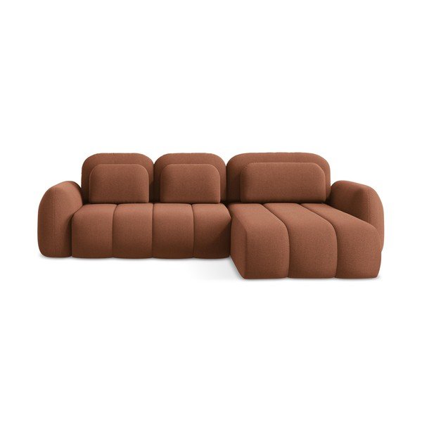 Terakotos spalvos iš boucle sulankstoma/su sandėliavimo vieta kampinė sofa (su dešiniuoju kampu/su gultu) Pele – Makamii