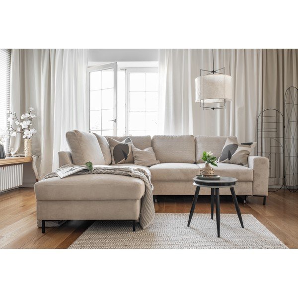Iš kordinio velveto sulankstoma kampinė sofa smėlio spalvos (su kairiuoju kampu) Lofty Lilly – Miuform-image-4