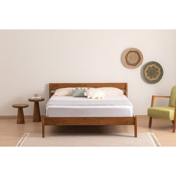 Iš eglės medžio masyvo viengulė lova natūralios spalvos/tamsiai rudos spalvos su lovos grotelėmis 120x200 cm Venus – Kalune Design-image-2