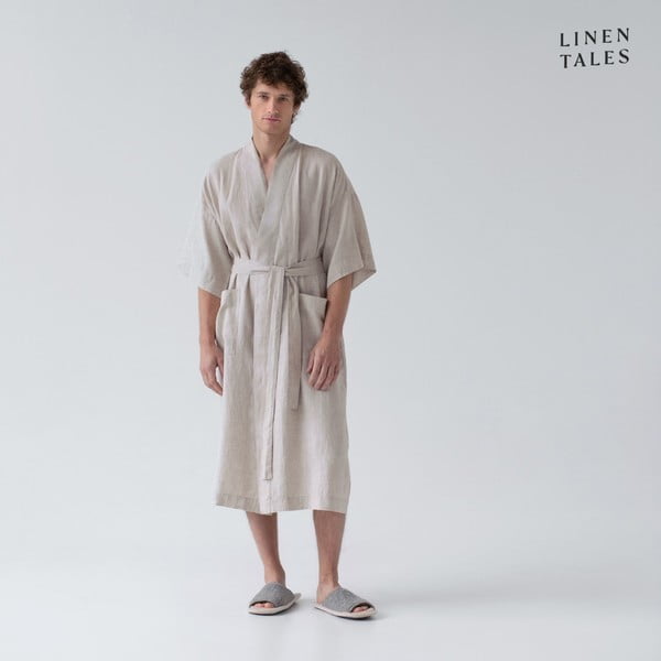 Smėlio spalvos lininis chalatas L/XL dydžio Summer - Linen Tales-image-1