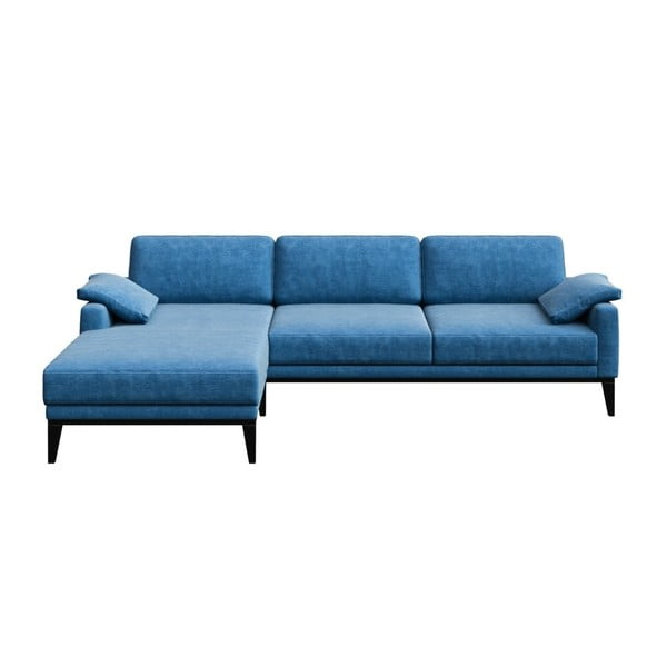 Mėlyna kampinė sofa su medinėmis kojomis MESONICA Musso Regular, dešinysis kampas