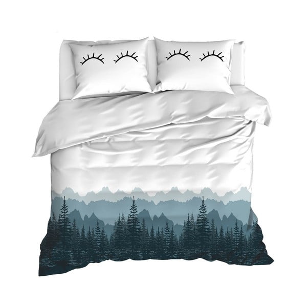 Balta ir mėlyna medvilninė patalynė dvigulei lovai su paklode ir užtiesalu 240x260 cm – Mijolnir