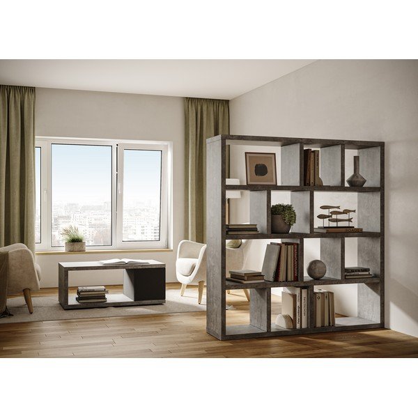 Knygų spinta  pilkos spalvos su betono dekoru 150x159 cm Berlin – TemaHome-image-4