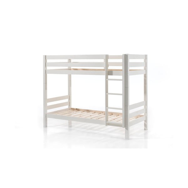 Dviauktė iš pušies masyvo vaikiška lova baltos spalvos su sandėliavimo vieta 90x200 cm PINO – Vipack-image-2