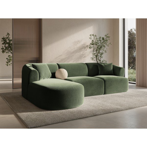 Žalios spalvos kampinė sofa iš velveto (su kairiuoju kampu/su gultu) Campi – Cosmopolitan Design-image-1