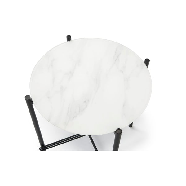 Baltos ir juodos spalvų staliukas su marmuriniu stiklo stalviršiu Marckeric, ø 47 cm-image-3