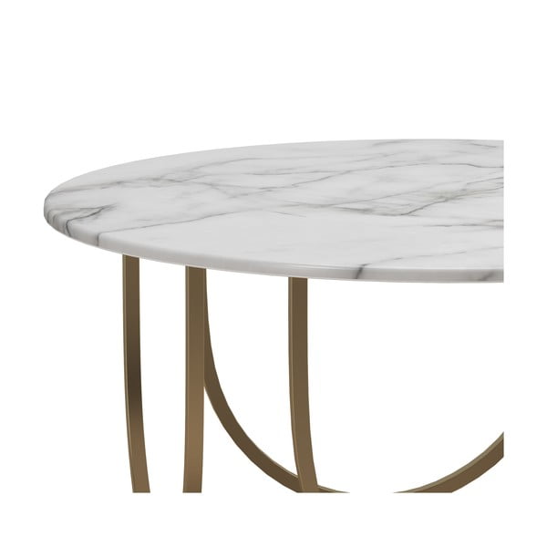 Baltos spalvos/auksinės spalvos apvalios formos kavos staliukas su marmuro dekoru ø 79 cm Gwyneth – CosmoLiving by Cosmopolitan-image-4