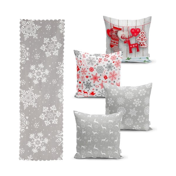 4 kalėdinių pagalvių užvalkalų ir staltiesės rinkinys Minimalist Cushion Covers Snowflakes