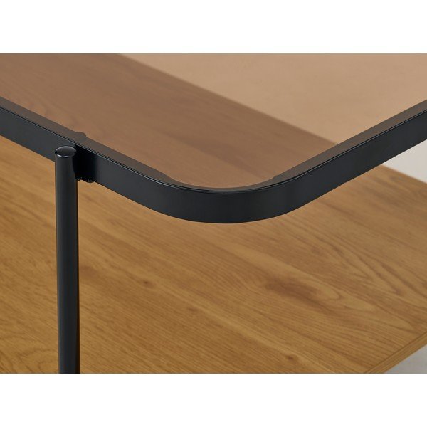 Natūralios spalvos kavos staliukas su stikliniu stalviršiu 60x120 cm Hassel – Unique Furniture-image-1