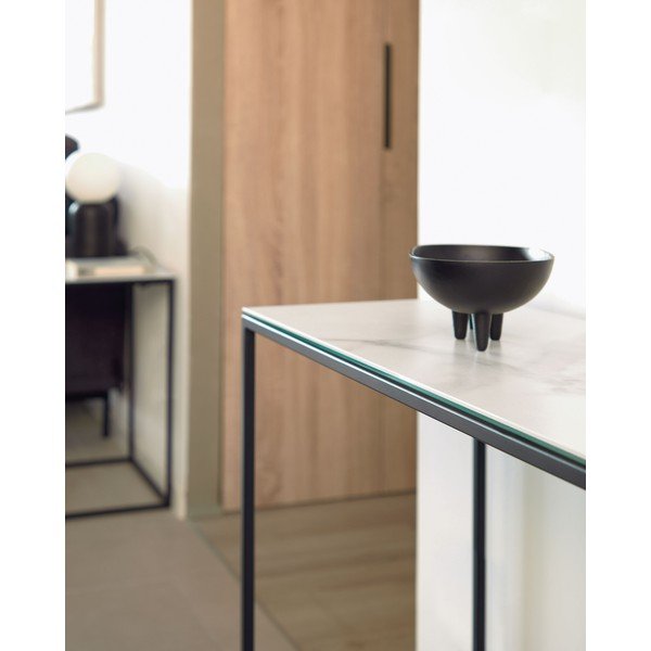 Juodos ir baltos spalvos iš keraminės plokštės konsolinis staliukas 30x110 cm Rewena – Kave Home-image-2
