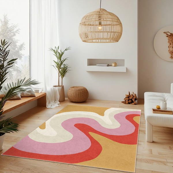 Skalbiamas geltonos spalvos/rožinės spalvos kilimas 120x180 cm Raspberry Creamsicle – Mila Home-image-2