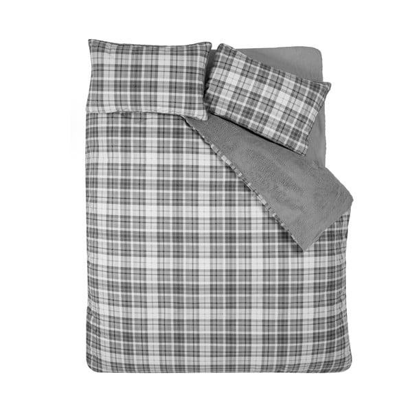 Pilkos spalvos iš sherpa vilnos dvigulė/itin ilga patalynė 230x220 cm Cosy Sherpa Check – Catherine Lansfield