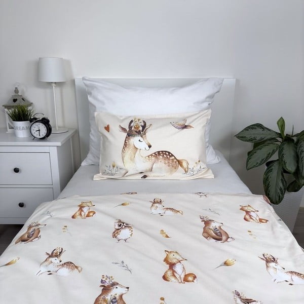 Smėlio spalvos iš medvilnės vaikiška patalynė vaikiškai lovai 100x135 cm Animals "Woodland" – Jerry Fabrics-image-3