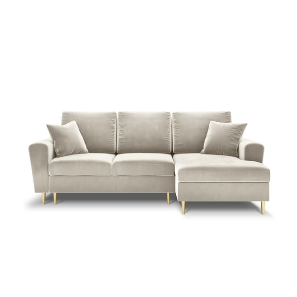 Smėlio spalvos iš velveto sulankstoma/su sandėliavimo vieta kampinė sofa (su dešiniuoju kampu/su gultu) Kyoto – Cosmopolitan Design