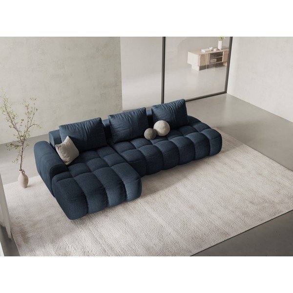 Tamsiai mėlynos spalvos sulankstoma/su sandėliavimo vieta kampinė sofa (su kairiuoju kampu/su gultu) Linz – Cosmopolitan Design-image-1