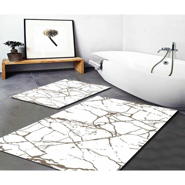 Vonios kilimėliai baltos spalvos/rudos spalvos 2 vnt. 60x100 cm Cracks – Mila Home-image-1