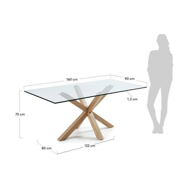 Stiklinis valgomojo stalas su natūraliu pagrindu Kave Home, 160 x 90 cm-image-4